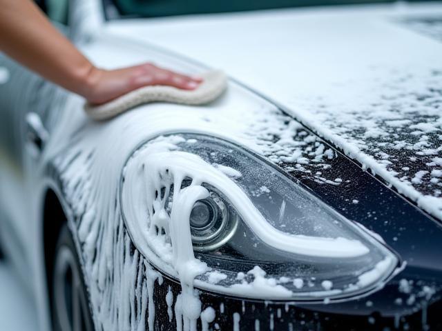 Lavage extérieur d'une voiture avec mousse